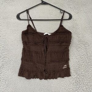 Good Days Project Tank Top Womens M Y2K Brown V Neck Whimsigoth Lace Ruffle Cami